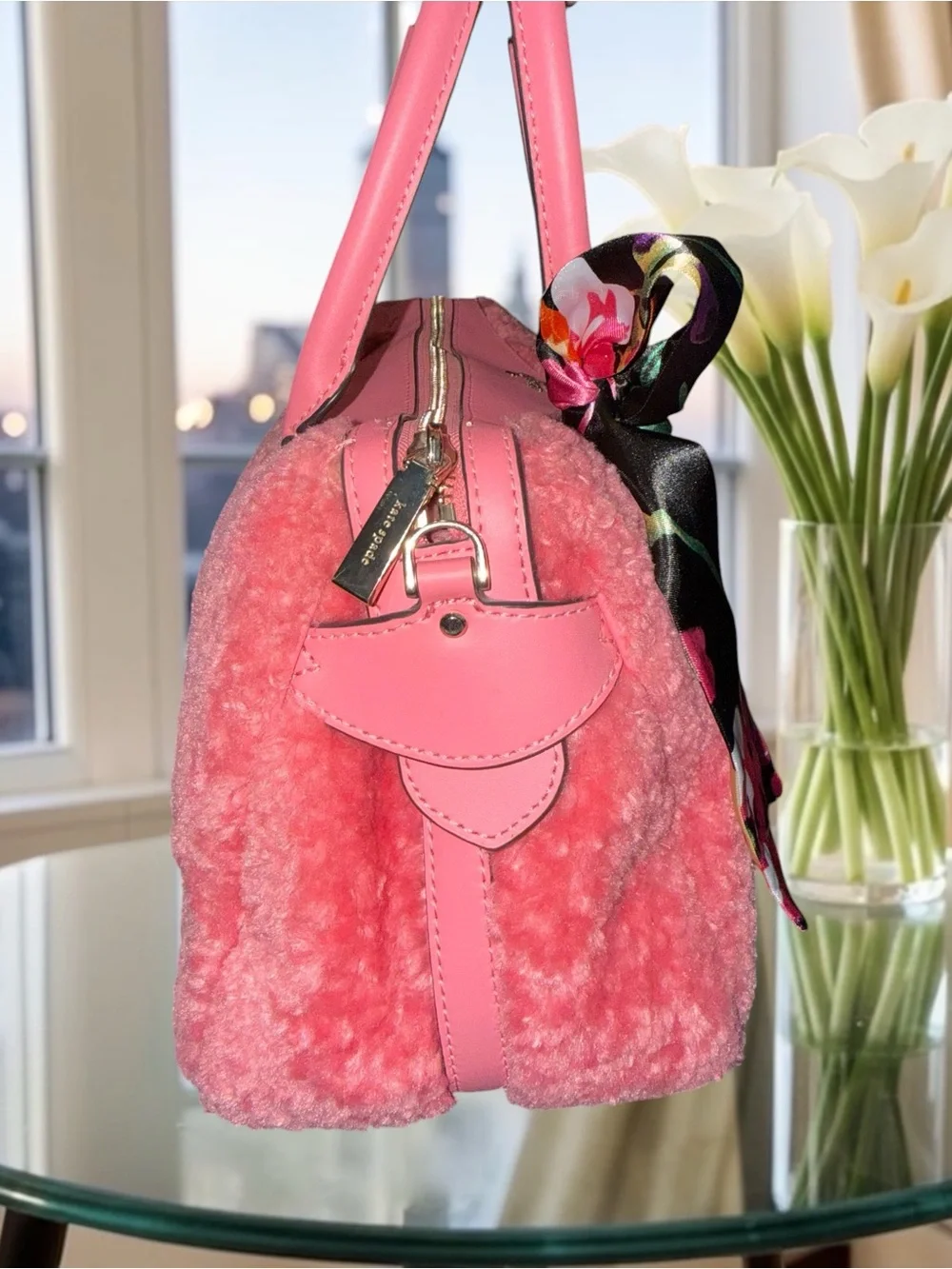 ❌Sold❌Kate Spade Mimi Faux Fur Satchel in the striking Pomegranate / Bright Blus
